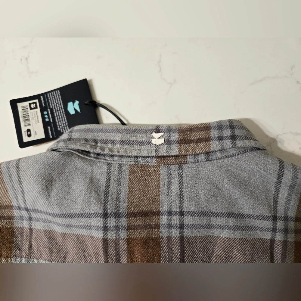 Men's Plaid Casual Button Down Shirt - Gray and Brown - Picture 6 of 8